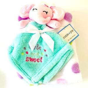 CUTIE PIE Mint Green Pink Cute and Sweet Elephant Security Blanket Lovey
